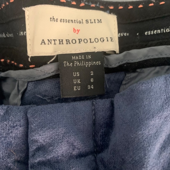 Anthropologie The Essential Slim Trousers in Sky Blue Velvet Size 2 - Picture 5 of 9